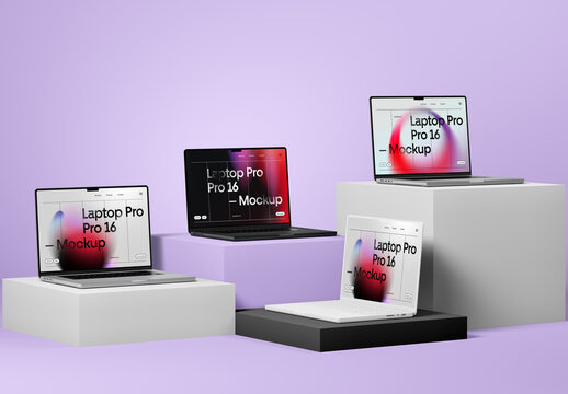 Laptop Pro Laying on Boxes Mockups