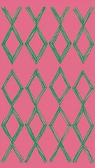 Green Rhombus pattern hand drawn design on Pink background illustration