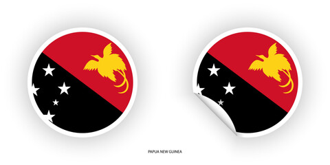 Papua New Guinea sticker flag in circle shape and circle peeled shape on white background. Papua New Guinea flag icon in circular form	

