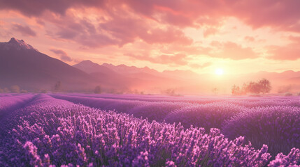Fototapeta premium lavender field at sunset with beautiful sky
