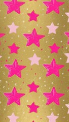 Pink Star pattern hand drawn design on Gold background illustration