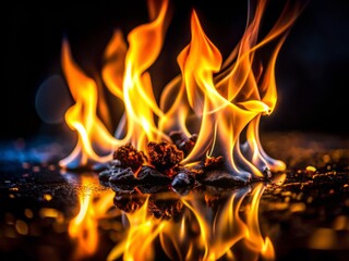 Abstract Power of Tiny Flames on Black Background - A Captivating Exploration of Light and Shadow in Documentary Photography