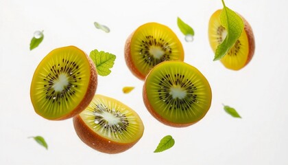 Fototapeta premium Fresh kiwi slices, kiwi fruit, green kiwi, healthy snack, fruit slices