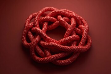 Obraz premium Close-up of a red woven knot design against a dark red background emphasizing connection and unity