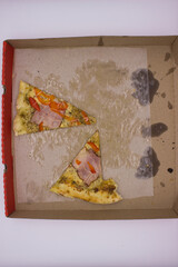 Two Pizza Slices Remain in Takeout Box