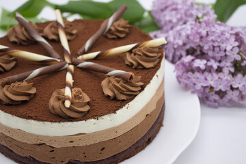 Chocolate Layer Cake with Lilac Decor