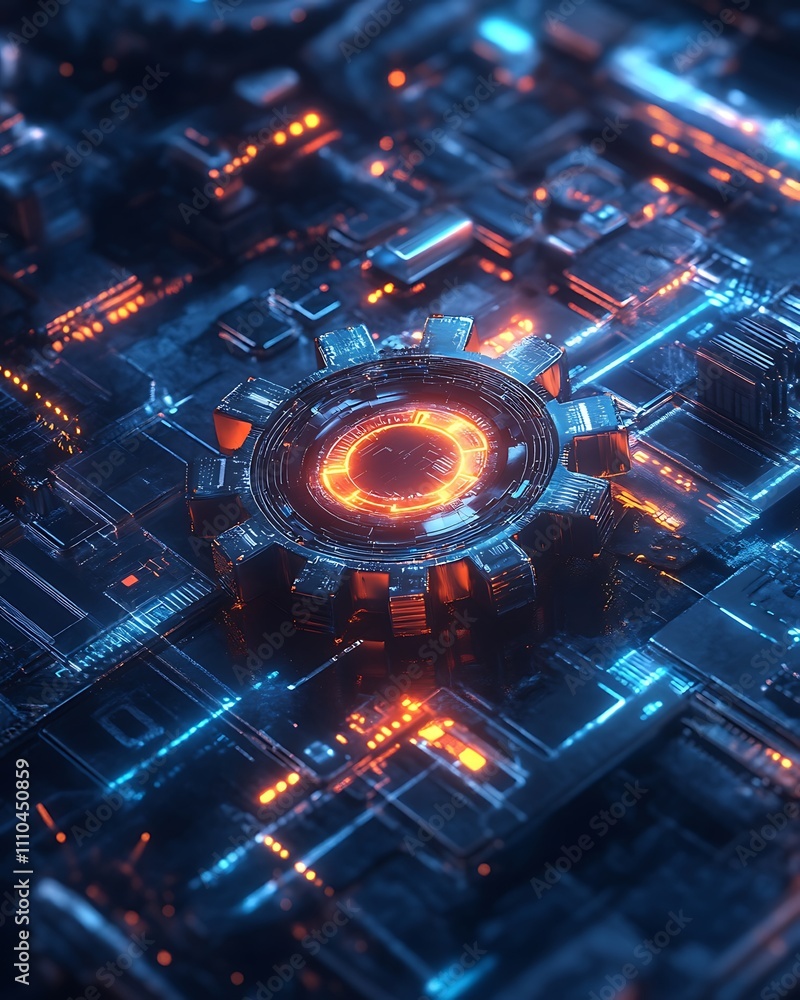 Poster ai powered financial, futuristic technology concept with ai and blockchain elements