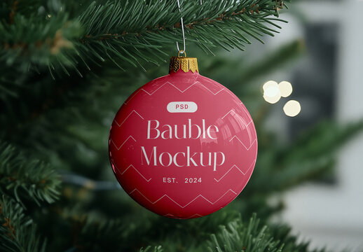 Christmas Bauble on the Chistmas Tree Mockup