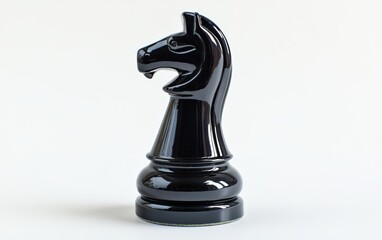 Classic Chess Piece A black knight chess piece with polished details, centered on a clean white background.