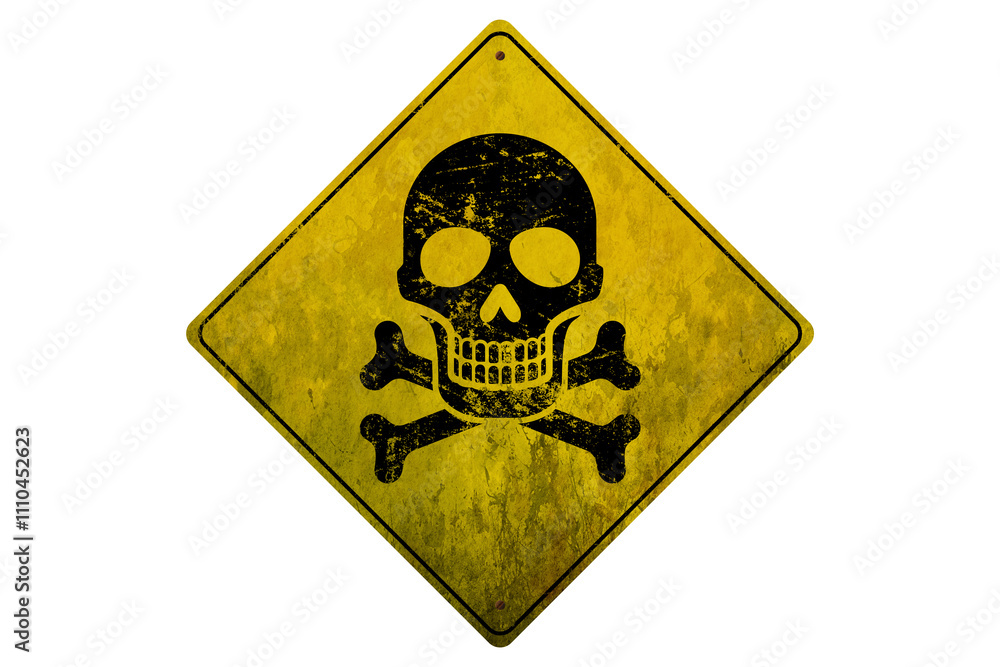 Wall mural set of signs warning of the danger of high voltage with a skull on yellow danger warning sign.