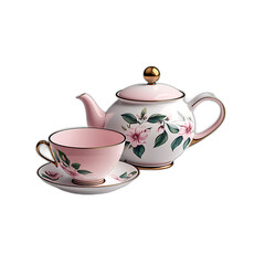Elegant Pink Floral Tea Set Teapot Cup Saucer Tea Time Home Decor Spring Flowers