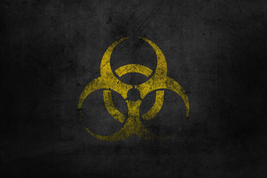 Biohazard sign on old rust grungy wall. Grunge biohazard symbol