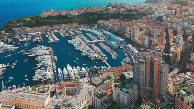 Aerial view of the city center of the Principality of Monaco.