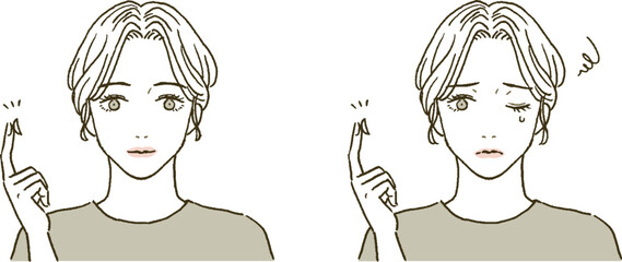 ビューティー　コンタクトレンズと女性のイラストレーションセット