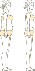 ビューティー　横から見たダイエットに成功する女性のイラストレーション