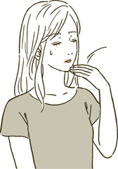 ビューティー　火照りを感じて悩む女性のイラストレーションセット