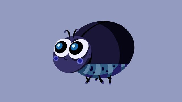 Cartoon animation dark beetle character insect animal walking isolated. Seamless loop with blinking eyes.