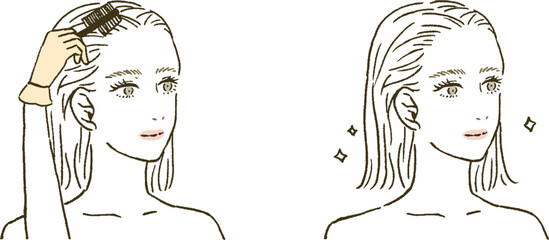 ビューティー　白髪染めやヘアカラーをする女性のイラストレーションセット