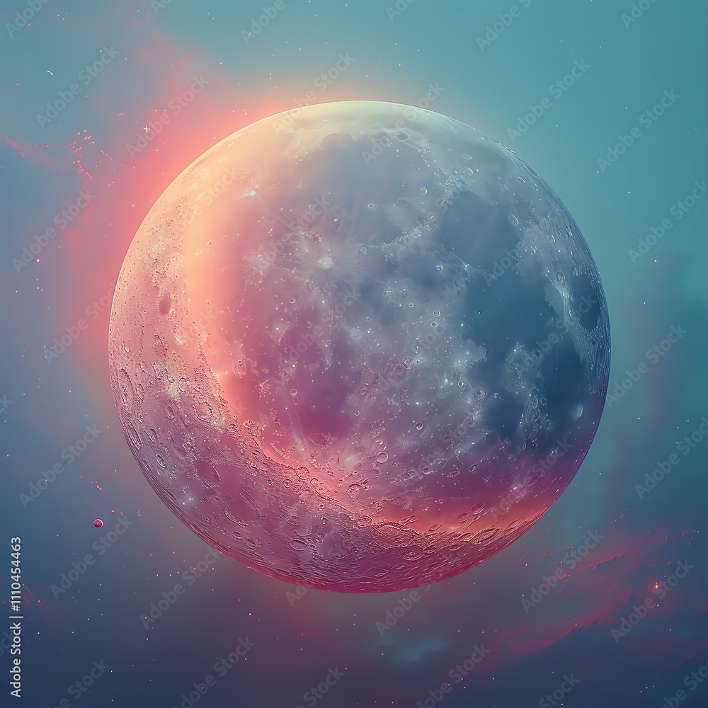 Canvas Prints dreamlike half-lit moon in space with nebula.