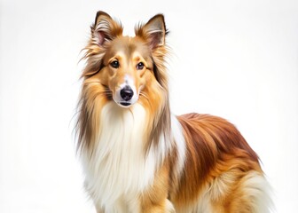 Beautiful Collie Dog Isolated on White Background, Looking Directly at the Camera, Capturing the Playful and Loyal Nature of This Beloved Breed in Stunning Detail