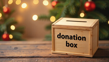 Wooden Donation Box on Christmas: Holiday Giving and Charitable Support