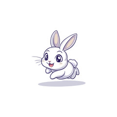 Playful Cartoon White Rabbit Jumping Happily on Minimalistic White Background Illustration
