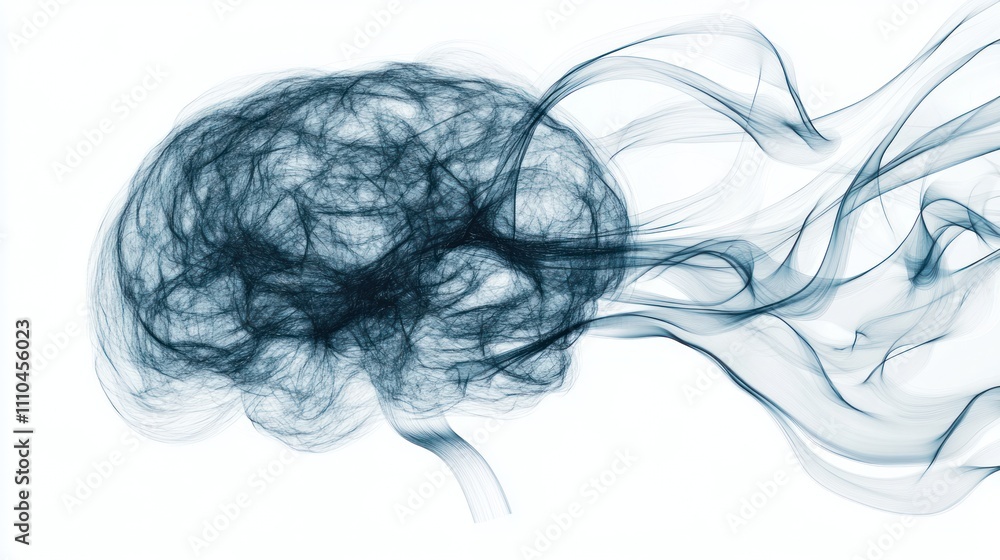 Poster representation of a human brain formed by interconnected particles and glowing lines, floating again