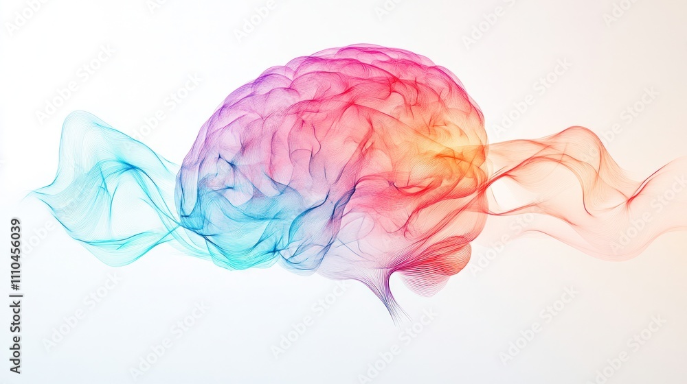 Poster representation of a human brain formed by interconnected particles and glowing lines, floating again