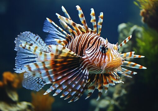 A lionfish is swimming in the water