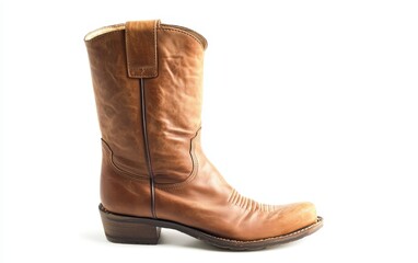 Pair of Leather Boots A single, stylish leather boot with a rugged sole, standing on a white background.