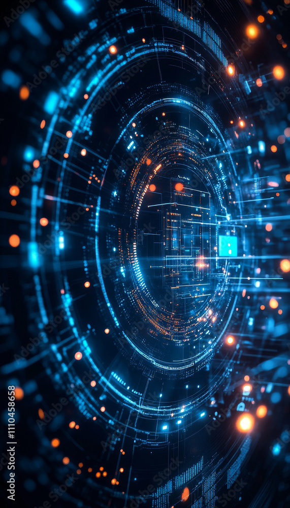 Poster futuristic digital transformation concept with glowing circuits and data