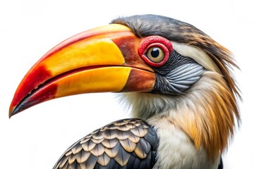 Fototapeta premium Captivating Hornbill Isolated on White Background, Showcasing Unique Features and Colors for Nature Enthusiasts, Bird Lovers, and Wildlife Photography Collections