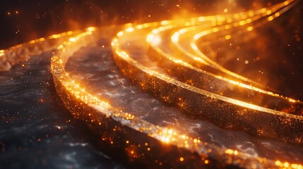 Glowing golden curves on dark surface.