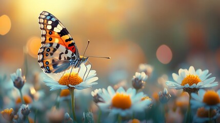 Obraz premium Butterfly on flower bloom garden landscape nature photography soft lighting close-up view beauty of spring