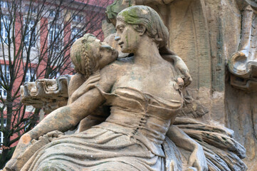 Fragment of sculptural decoration of fountain on Plac Daszynskiego. Opole, Poland.