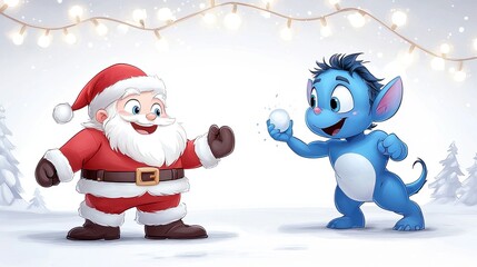 Playful Santa with Mischievous Blue Character