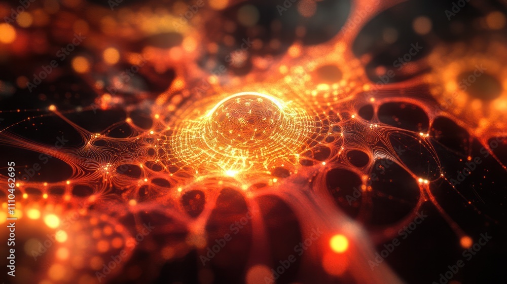 Poster energy field, with intricate patterns resembling fractals and interconnected nodes.