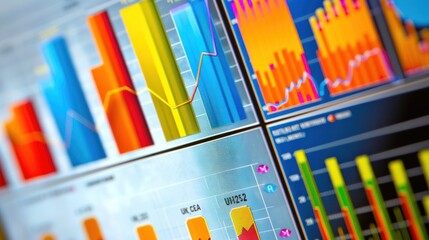 Computer screen displaying various graphs to illustrate data analysis or technology concepts