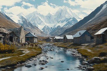 A mining operation with a backdrop of mountains, illustrating the relationship between nature and industrial extraction.

