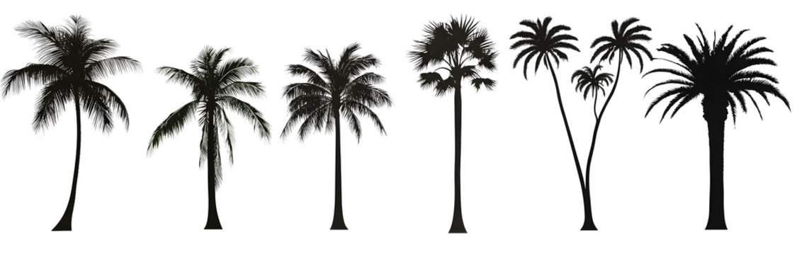 Silhouette vector set of palm trees art on white background