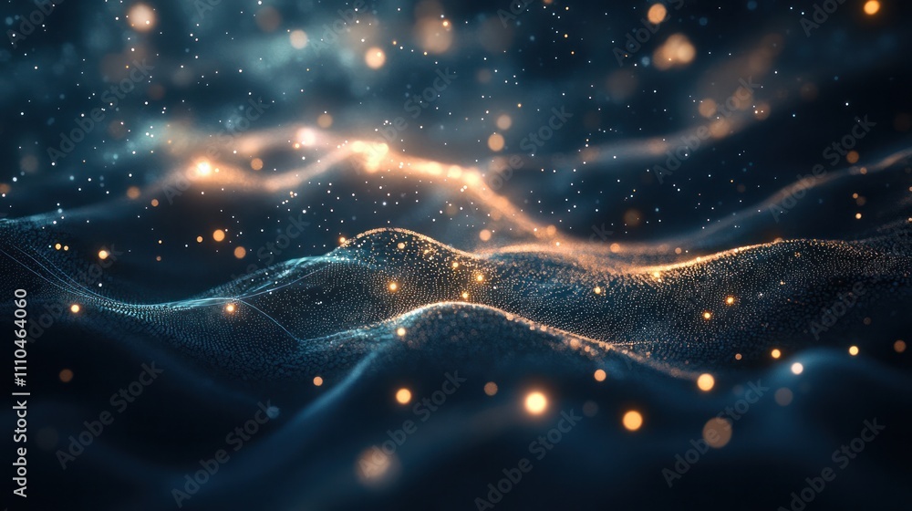 Poster computing network, where qubits are represented as luminous nodes connected by glowing pathways.