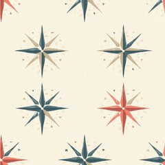 Soft Pastel Compass Rose Repeating Pattern Illustration Set