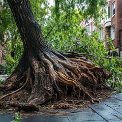 Obraz premium Fallen Tree with Exposed Roots After Storm/Tornado/Wind