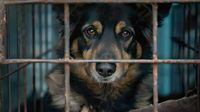 Video Recreation of a abandonment dog in a cage of an animal shelter	
