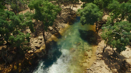 Aerial View 3D Render of a Lush Creek