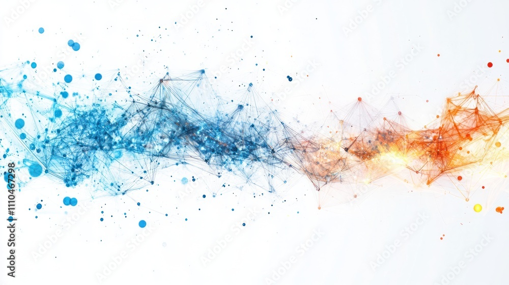 Poster ai, featuring interconnected geometric shapes and vibrant energy waves that symbolize advanced compu
