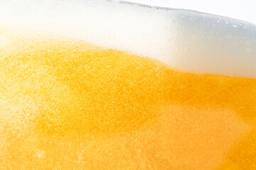 Close up bright orange Oil or beer splash texture and nature waves, Beautiful waves curve and little bubbles smooth for graphic design and background, Oil Bubbles, Soft beer bubbles