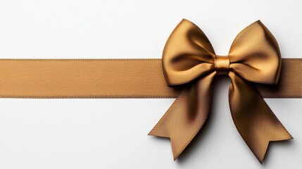A photostock of a detailed golden ribbon tied into a neat bow, isolated on a clean white background, luxurious and elegant. High Quality
