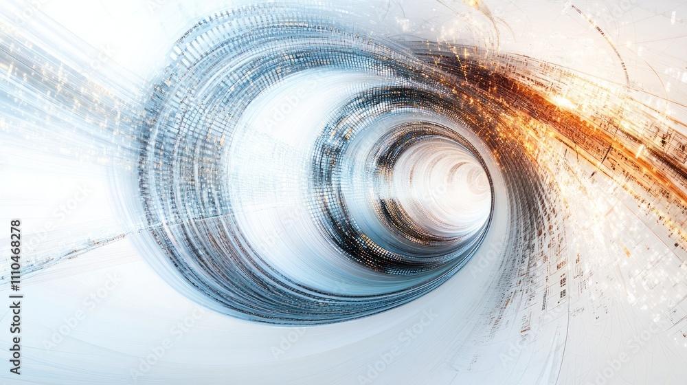 Poster computing, featuring swirling patterns of data and light beams emanating from a central