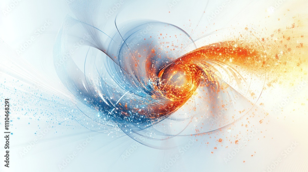 Poster computing, featuring swirling patterns of data and light beams emanating from a central
